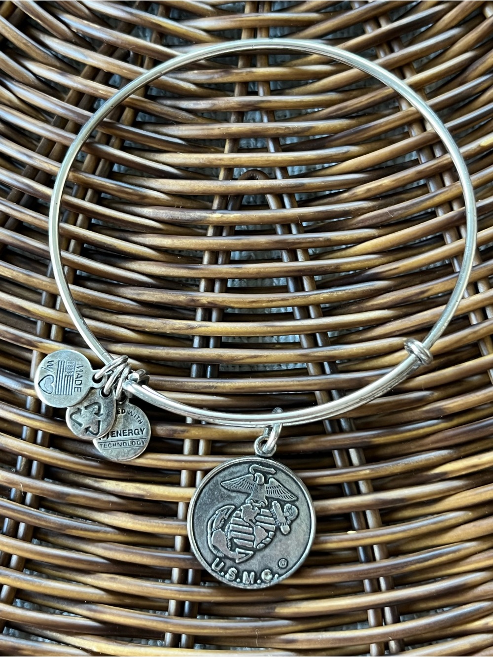 Alex and Ani U.S.M.C. Silver Charm Bangle Bracelet